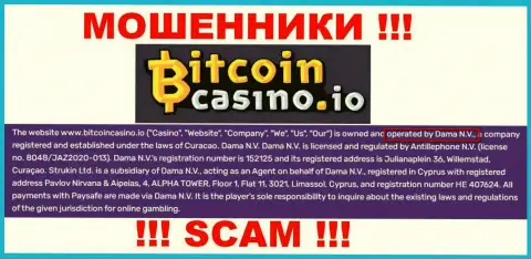 Контора Bitcoin Casino находится под крышей компании Dama N.V.