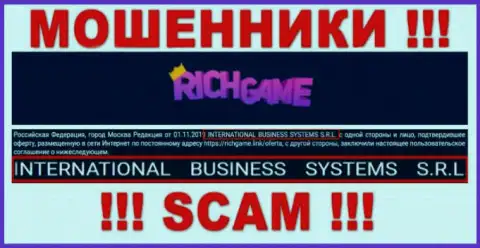 Компания, управляющая мошенниками Рич Гейм - это Интернатионал Бизнес Системс С.Р.Л.