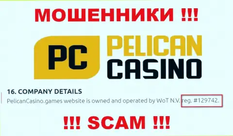 Регистрационный номер PelicanCasino Games, взятый с их официального сайта - 12974