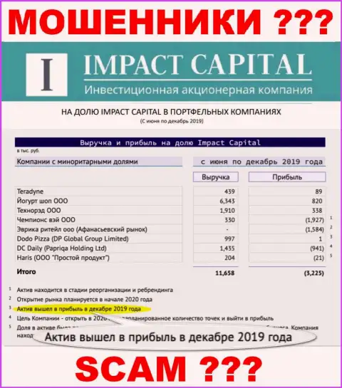 На официальном сайте ImpactCapital Com рисуют прибыль организации ?