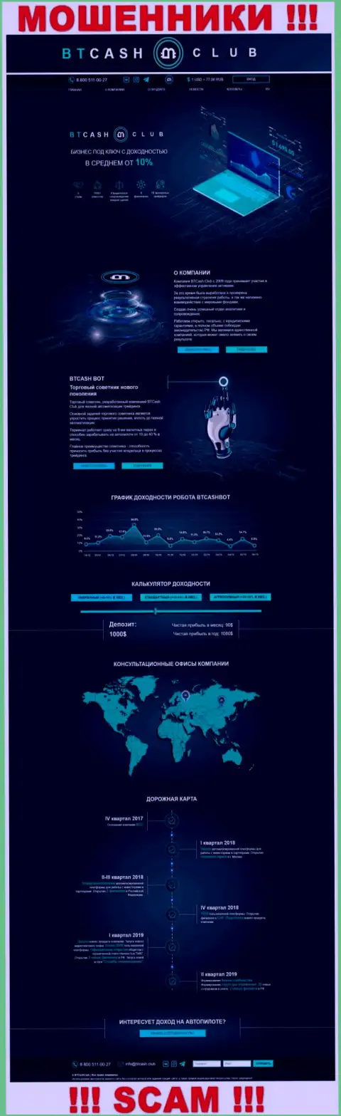 Внешний вид официального информационного сервиса мошеннической компании BTCash Club