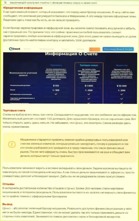 Qirect - это ЖУЛИКИ !!! Приемы незаконных действий и отзывы клиентов