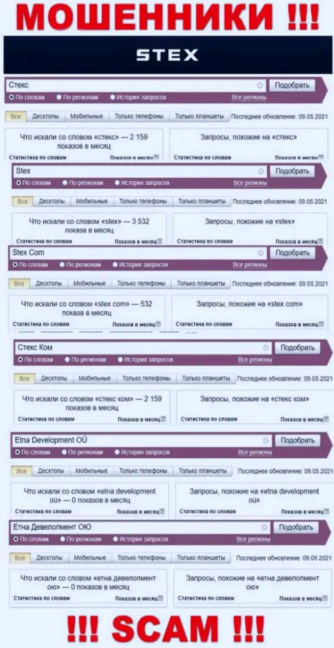 Как часто интересовались мошенниками Стекс Ком в интернет поисковиках ?