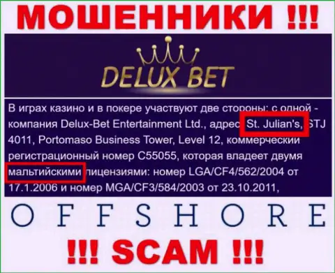 Место базирования Deluxe-Bet Com на территории - Malta