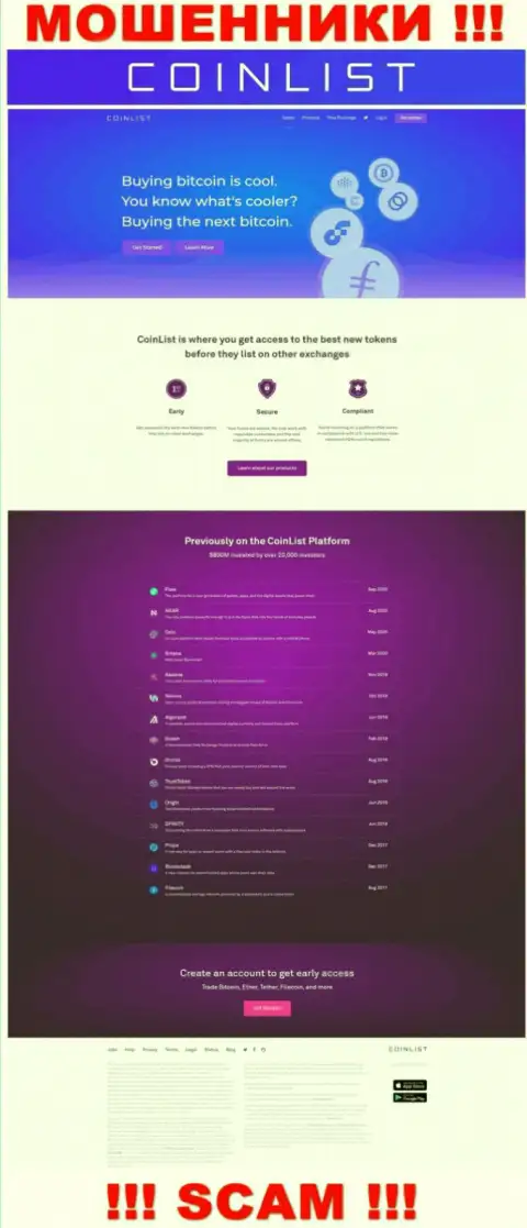 Капкан для доверчивых людей - официальный сайт мошенников CoinList