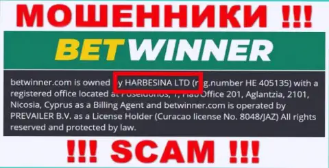 Мошенники Bet Winner пишут, что HARBESINA LTD руководит их лохотронном