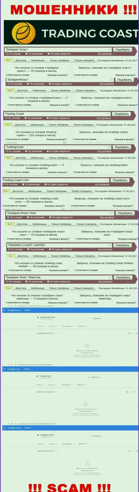 Статистика онлайн-запросов по бренду Trading Coast в интернет сети