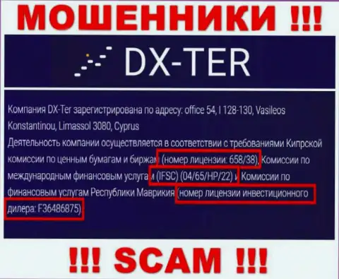 Вот этот лицензионный номер приведен на сайте мошенников DX-Ter Com