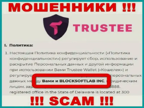 БЛОКСОФТЛАБ Инк руководит брендом Trustee - это МОШЕННИКИ !!!