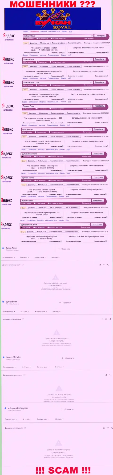 Статистика об количестве онлайн запросов информации о мошенниках ВулканРоял