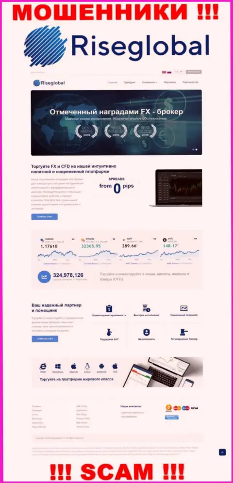 Скриншот сайта жульнической конторы Rise Global