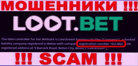 Лоот Бет - это очередное разводилово !!! Номер регистрации указанной компании - 162,082