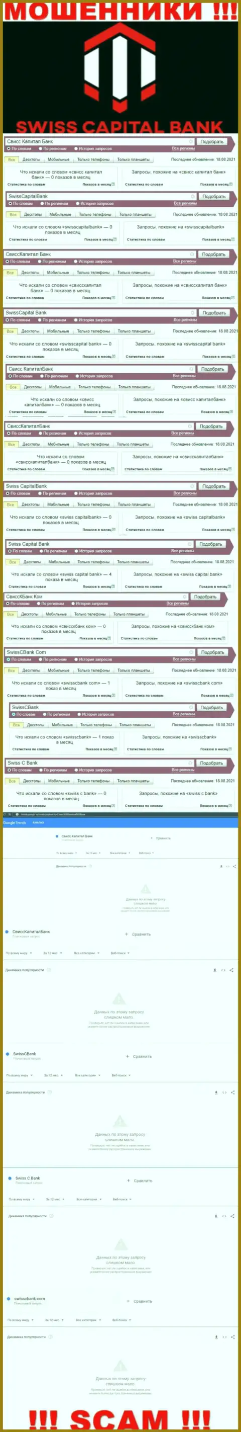 Статистические сведения поисковых запросов по бренду SwissCBank Com