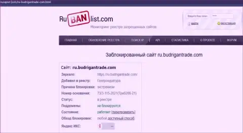 Интернет-портал Budrigan Ltd на территории России заблокирован Генпрокуратурой