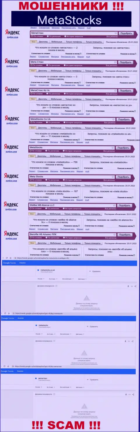 Количество онлайн запросов по кидалам MetaStocks во всемирной сети