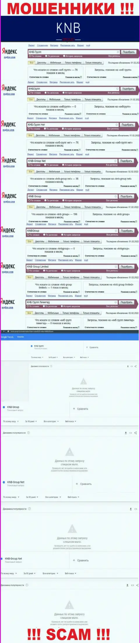 Скриншот итога поисковых запросов по противоправно действующей организации КНБ Групп