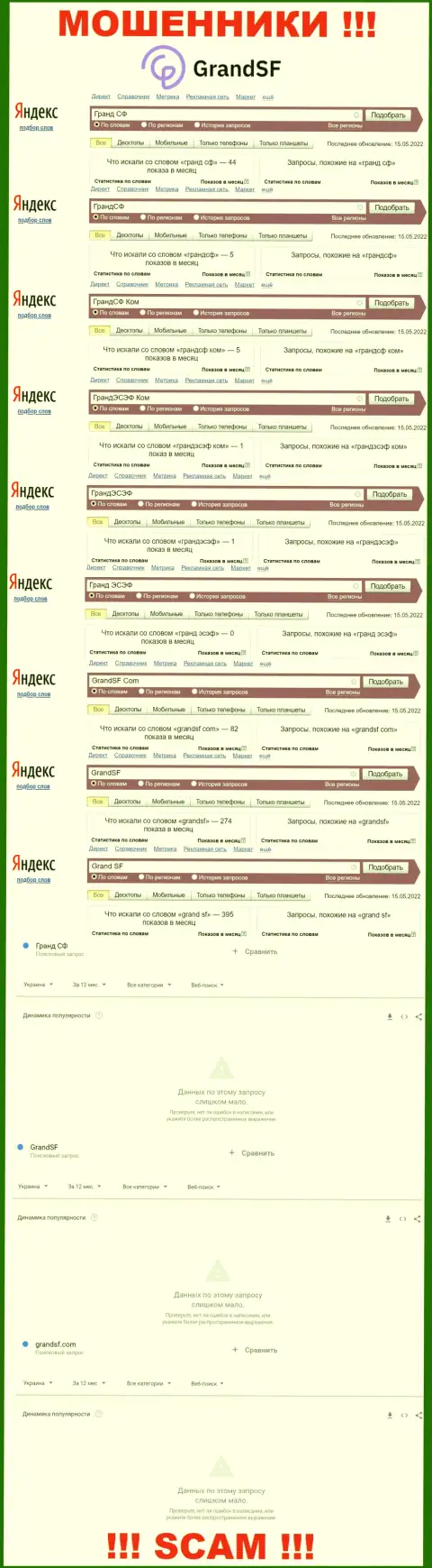 Именно такое количество онлайн-запросов в сети по мошенникам GrandSF Com