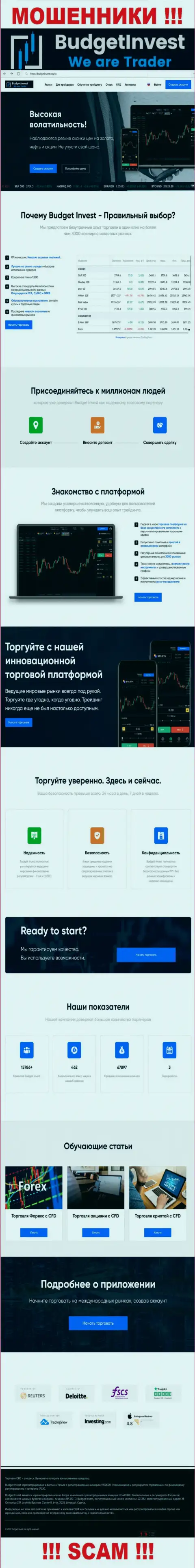 Фейковая инфа от Budget Invest на официальном web-сервисе жуликов