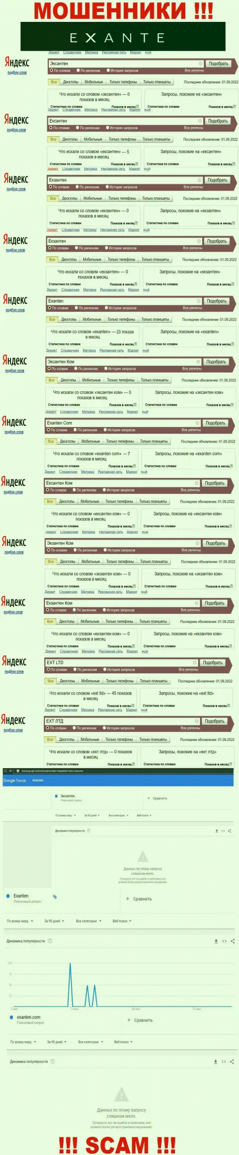 Статистические данные поисков данных о циничных ворах Exanten