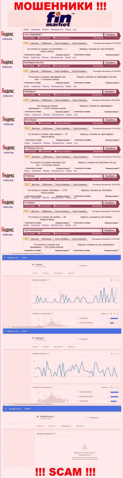 Статистические показатели интернет запросов по бренду мошенников Fin Market