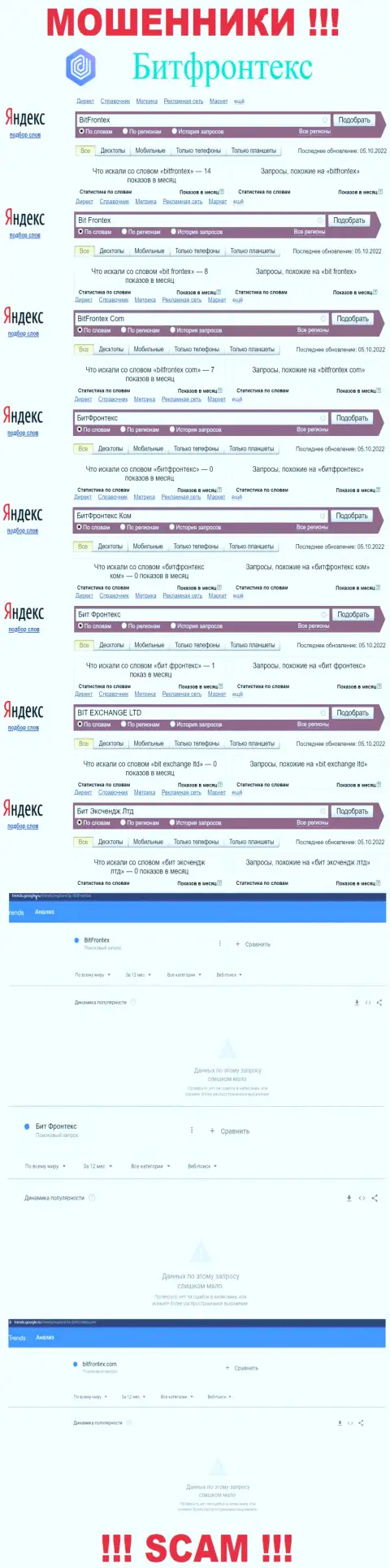 Количество запросов по интернет-ворюгам BitFrontex