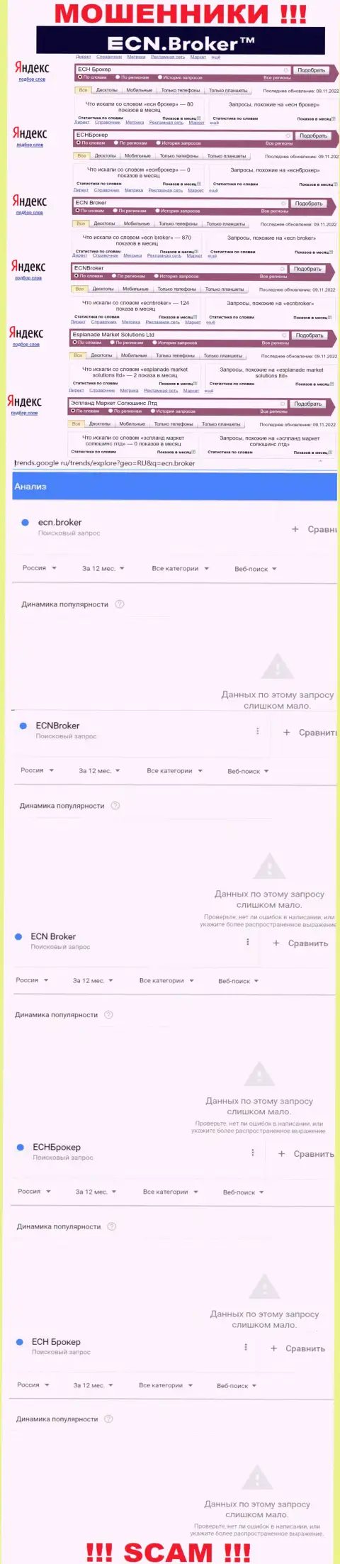 Число онлайн запросов по мошенникам ECN Broker