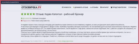 Ещё один отзыв из первых рук о ФОРЕКС-компании КаувоКапитал на web-сервисе otzovichka ru