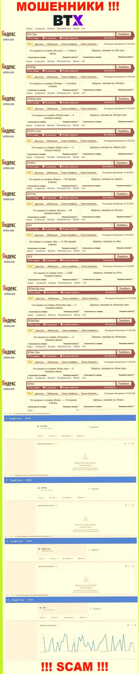 Сколько раз посетители инета искали данные о мошенниках BTX ?