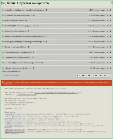 Десятки сообщений под единой тематикой, что НАСБрокер оклеветали