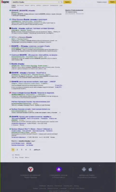 В Google Exante.Pro также занимает ключевую строчку выдачи итога поиска