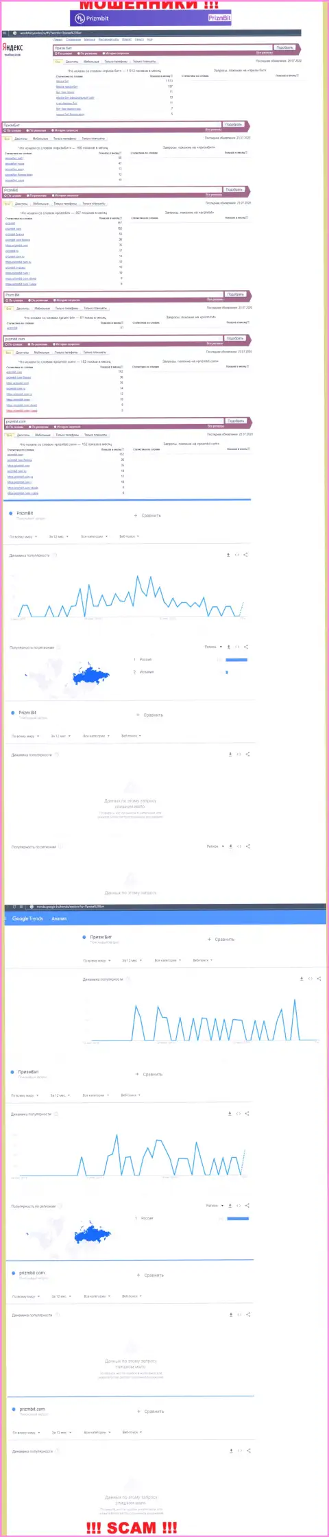 Вот такое число запросов в интернете по мошенникам Prizm Bit